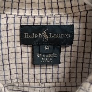 RALPH LAUREN light blue white and navy long sleeve buttoned down shirt Size 14